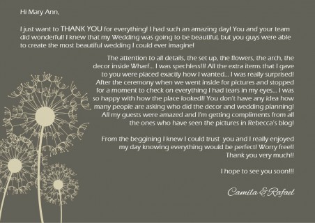 A Thank You Note from a Happy Couple! | Celebrations LTD