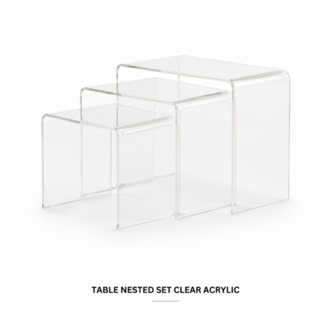 TABLE NESTED SET CLEAR ACRYLIC CELEBRATIONS CAYMAN RENTAL EVENTS WEDDINGS PARTY TABLE NESTED SET CLEAR ACRYLIC
