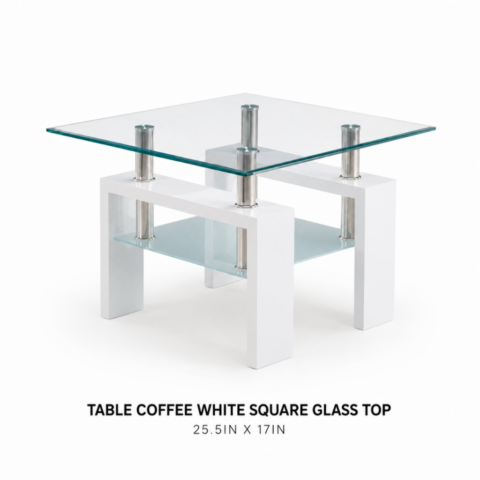 TABLE COFFEE WHITE SQUARE GLASS TOP 25.5IN X 17IN CELEBRATIONS CAYMAN RENTAL EVENTS WEDDINGS PARTY TABLE COFFEE WHITE SQUARE GLASS TOP