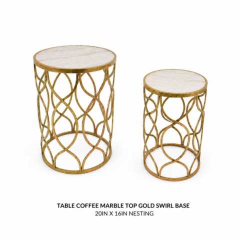 TABLE COFFEE MARBLE TOP GOLD SWIRL BASE NESTING CELEBRATIONS CAYMAN RENTAL EVENTS WEDDINGS PARTY TABLE COFFEE MARBLE TOP GOLD SWIRL BASE NESTING