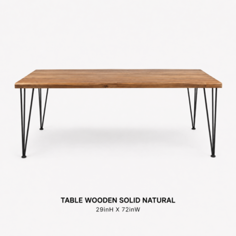 TABLE WOODEN SOLID NATURAL 29inH X 72inW CELEBRATIONS CAYMAN RENTAL EVENTS WEDDINGS PARTY TABLE WOODEN SOLID NATURAL