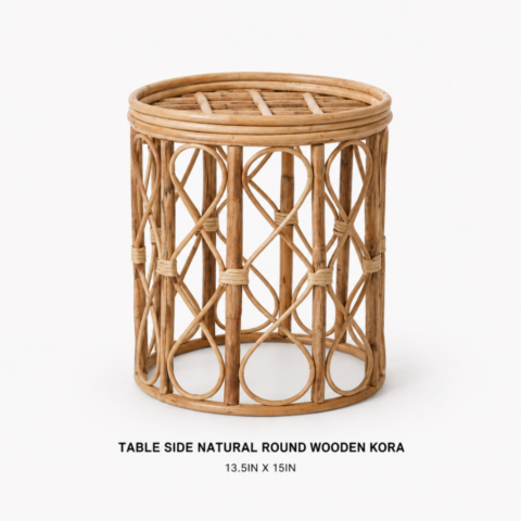 TABLE SIDE NATURAL ROUND WOODEN KORA 13.5IN X 15IN CELEBRATIONS CAYMAN RENTAL EVENTS WEDDINGS PARTY TABLE SIDE NATURAL ROUND WOODEN KORA