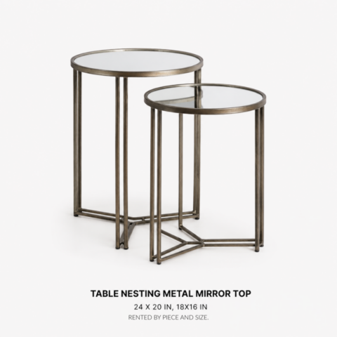 TABLE NESTING METAL MIRROR TOP CELEBRATIONS CAYMAN RENTAL EVENTS WEDDINGS PARTY TABLE NESTING METAL MIRROR TOP