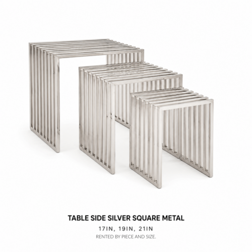 TABLE_SIDE_SILVER_SQUARE_METAL_17IN_19IN_21IN_NESTING_SIDE_TABLE_SET_SILVER_METAL_OPEN_SLAT_FRAME_SQUARE_ACCENT_TABLES_MODERN_LOUNGE_FURNITURE_CONTEMPORARY_EVENT_DECOR_DISPLAY_PEDESTALS_RENTAL_WEDDINGS_EVENTS_PARTY_CAYMAN_ISLANDS_CELEBRATIONS