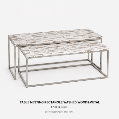 TABLE_NESTING_RECTANGLE_WASHED_WOOD_AND_METAL_47INL_AND_39INL_NESTING_COFFEE_TABLE_SET_WHITEWASHED_WOOD_TOPS_SILVER_METAL_OPEN_FRAME_BASES_RECTANGULAR_LOUNGE_TABLES_RUSTIC_MODERN_EVENT_FURNITURE_RENTAL_WEDDINGS_EVENTS_PARTY_CAYMAN_ISLANDS_CELEBRATIONS