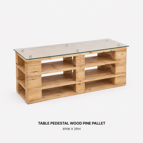 TABLE_PEDESTAL_WOOD_PINE_PALLET_6FTW_X_2FTH_RUSTIC_PINE_PALLET_DISPLAY_TABLE_GLASS_TOP_PEDESTAL_TABLE_RECLAIMED_WOOD_EVENT_FURNITURE_DESSERT_DISPLAY_TABLE_GIFT_TABLE_LOUNGE_DECOR_RENTAL_WEDDINGS_EVENTS_PARTY_CAYMAN_ISLANDS_CELEBRATIONS