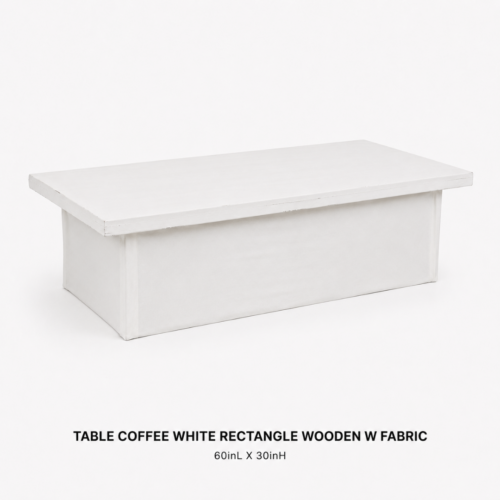 TABLE_COFFEE_WHITE_RECTANGLE_WOODEN_WITH_FABRIC_60INL_X_30INH_WHITE_WOOD_COFFEE_TABLE_RECTANGULAR_TOP_WHITE_FABRIC_BASE_LOUNGE_TABLE_MODERN_EVENT_FURNITURE_MINIMALIST_LOUNGE_DECOR_RENTAL_WEDDINGS_EVENTS_PARTY_CAYMAN_ISLANDS_CELEBRATIONS