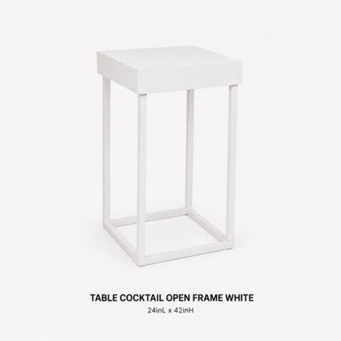 TABLE COCKTAIL OPEN FRAME WHITE 24inL X 42inH CELEBRATIONS CAYMAN RENTAL EVENTS WEDDINGS PARTY TABLE COCKTAIL OPEN FRAME WHITE