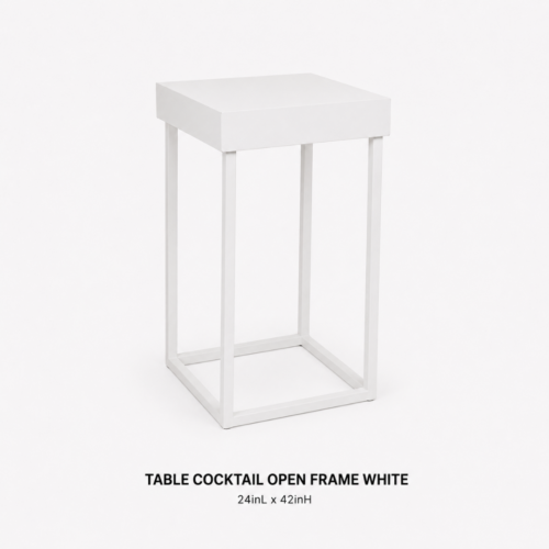 TABLE_COCKTAIL_OPEN_FRAME_WHITE_24INL_X_42INH_WHITE_OPEN_FRAME_COCKTAIL_TABLE_SQUARE_HIGHBOY_TABLE_MODERN_STANDING_TABLE_EVENT_FURNITURE_MINIMALIST_COCKTAIL_RECEPTION_BAR_AREA_FURNITURE_RENTAL_WEDDINGS_EVENTS_PARTY_CAYMAN_ISLANDS_CELEBRATIONS
