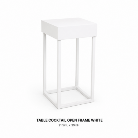 TABLE COCKTAIL OPEN FRAME WHITE 21.5inL X 39inH CELEBRATIONS CAYMAN RENTAL EVENTS WEDDINGS PARTY TABLE COCKTAIL OPEN FRAME WHITE