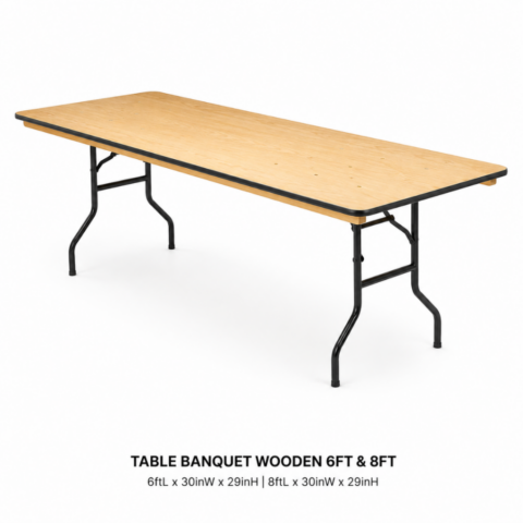TABLE BANQUET WOODEN 6FT AND 8 FT CELEBRATIONS CAYMAN RENTAL EVENTS WEDDINGS PARTY TABLE BANQUET WOODEN