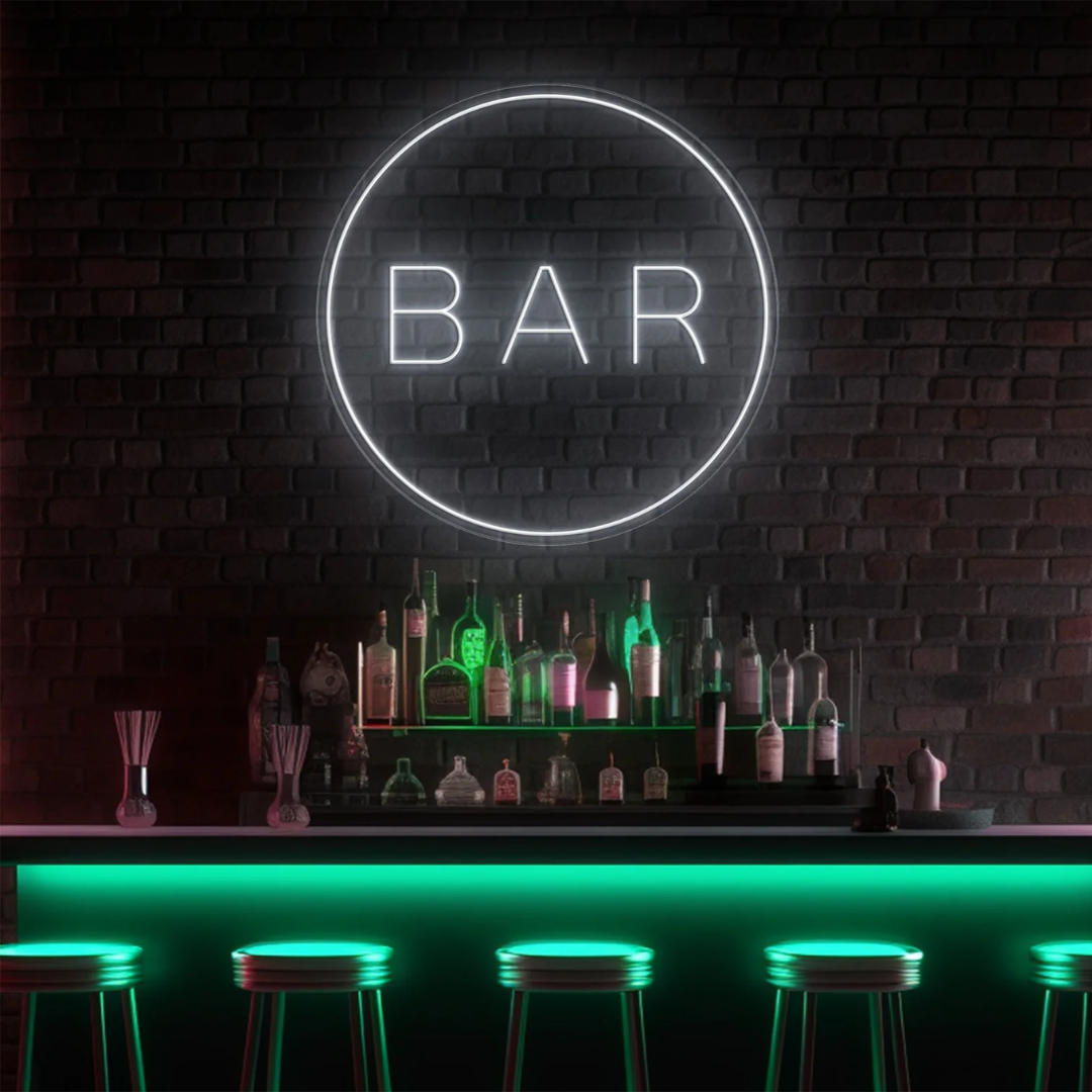 Circle White Bar Neon Light: Explore the sleek elegance of our circular white bar neon light, perfect for a modern and minimalist aesthetic. Illuminate your space with style. Shop now for a contemporary touch
