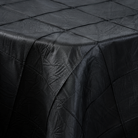 TABLECLOTH BLACK PINTUCK LUSTRE ROUND 132inD_ Celebrations Cayman Islands_ Rental_events _linen