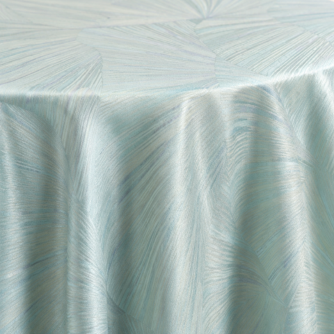 CELEBRATIONS CAYMAN RENTAL TABLECLOTH BLUE ICE ABANICO REVERSIBLE OBLONG 90IN