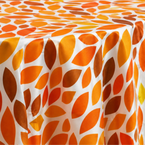 CELEBRATIONS CAYMAN RENTAL TABLE LINEN_STABLECLOTH ORANGE LOCUS LEAF ROUND 132IN
