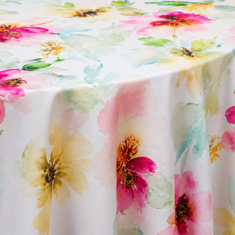 CELEBRATIONS CAYMAN RENTAL TABLECLOTH KATIES WATERCOLOR POLY ROUND