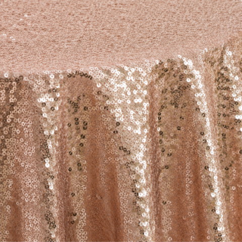 CELEBRATIONS CAYMAN RENTAL TABLECLOTH BLUSH-CHAMPAGNE SEQUIN ROUND 132IN