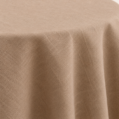 CELEBRATIONS CAYMAN RENTAL TABLECLOTH BURLAP NATURAL ROUND 132IN