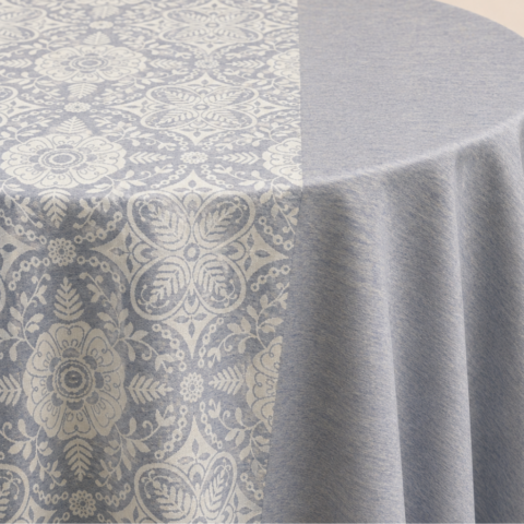 CELEBRATIONS CAYMAN RENTAL TABLECLOTH BLUE MOROCCO JACQUARD ROUND 132IN