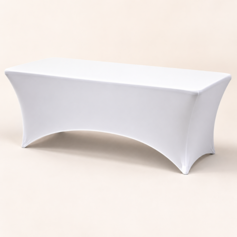 CELEBRATIONS CAYMAN RENTAL TABLE LINENS_TABLECLOTH WHITE SPANDEX FOR BANQUET 6FT