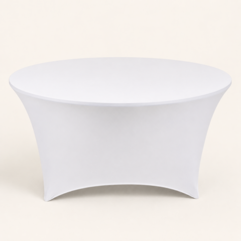 CELEBRATIONS CAYMAN RENTAL TABLE linens_TABLECLOTH WHITE SPANDEX FOR LOW COCKTAIL TABLE