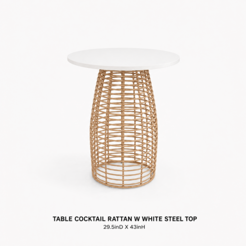Table Cocktail Rattan w White Steel Top