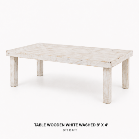CELEBRATIONS CAYMAN RENTAL TABLE WOODEN WHITE WASHED 8′ X 4′