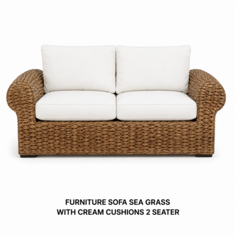 CELEBRATIONS CAYMAN RENTAL EVENTS WEDDINGS PARTY EVENTS FURNITURE SOFA SEA GRASS WITH CREAM CUSHIONS