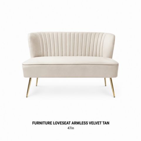 CELEBRATIONS GRAND CAYMAN RENTAL PARTY EVENTS FURNITURE LOVESEAT ARMLESS VELVET TAN 47in