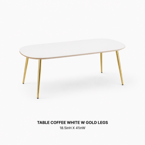 CELEBRATIONS GRAND CAYMAN RENTAL PARTY EVENTS TABLE COFFEE WHITE W GOLD LEGS 18.5inH X 41inW