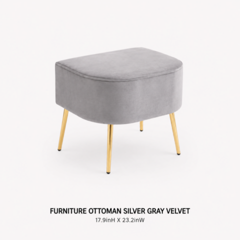CELEBRATIONS GRAND CAYMAN RENTAL PARTY EVENTS FURNITURE OTTOMAN SILVER GRAY VELVET 17.9inH X 23.