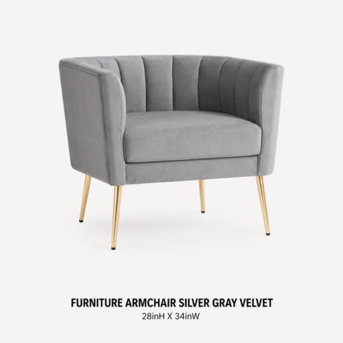FURNITURE_ARMCHAIR_SILVER_GRAY_VELVET_28INH_X_34INW_SILVER_GRAY_VELVET_ARMCHAIR_CHANNEL_TUFTED_BACK_CURVED_BARREL_CHAIR_GOLD_METAL_LEGS_MODERN_LOUNGE_SEATING_LUXURY_EVENT_FURNITURE_GLAM_VIP_LOUNGE_DECOR_RENTAL_WEDDINGS_EVENTS_PARTY_CAYMAN_ISLANDS_CELEBRATIONS