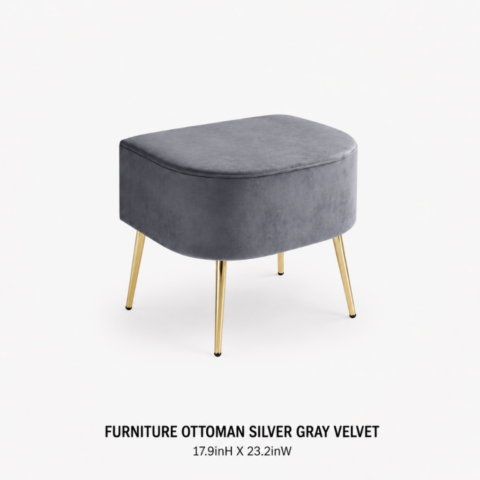CELEBRATIONS GRAND CAYMAN RENTAL PARTY EVENTS FURNITURE OTTOMAN SILVER GRAY VELVET 17.9inH X 23.2inW