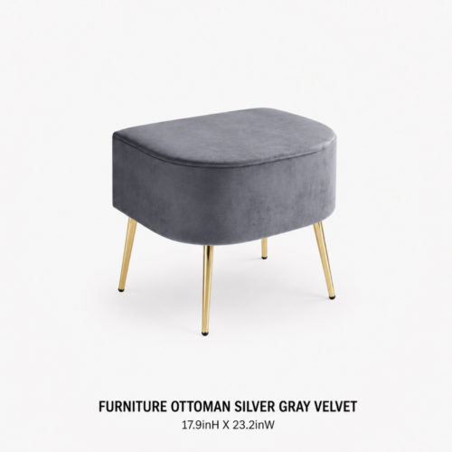FURNITURE_OTTOMAN_SILVER_GRAY_VELVET_17_9INH_X_23_2INW_SILVER_GRAY_VELVET_OTTOMAN_ROUNDED_TRIANGLE_SHAPE_GOLD_METAL_LEGS_UPHOLSTERED_ACCENT_SEATING_MODERN_LOUNGE_FURNITURE_GLAM_EVENT_DECOR_RENTAL_WEDDINGS_EVENTS_PARTY_CAYMAN_ISLANDS_CELEBRATIONS