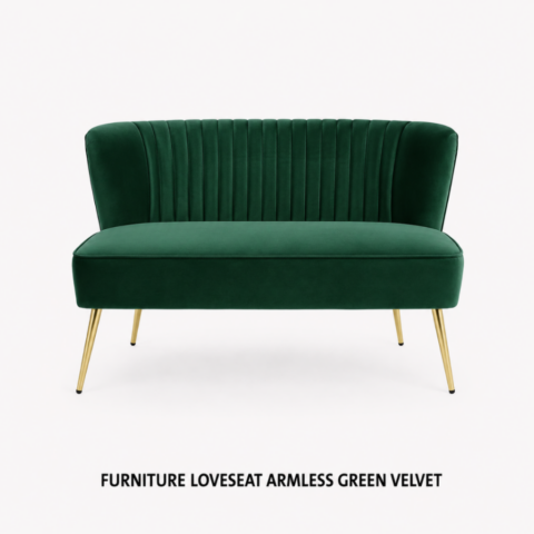 CELEBRATIONS GRAND CAYMAN RENTAL PARTY EVENTS FURNITURE LOVESEAT ARMLESS GREEN VELVET