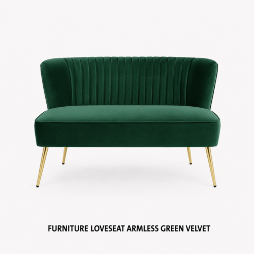FURNITURE_LOVESEAT_ARMLESS_GREEN_VELVET_GREEN_VELVET_LOVESEAT_CHANNEL_TUFTED_BACKREST_GOLD_METAL_LEGS_MODERN_LOUNGE_SEATING_LUXURY_EVENT_FURNITURE_GLAM_VIP_LOUNGE_DECOR_RENTAL_WEDDINGS_EVENTS_PARTY_CAYMAN_ISLANDS_CELEBRATIONS