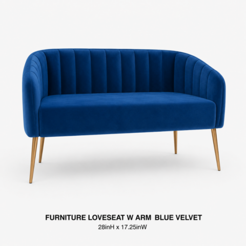 CELEBRATIONS CAYMAN RENTAL EVENTS WEDDINGS PARTY FURNITURE LOVESEAT WITH ARM REST BLUE VELVET