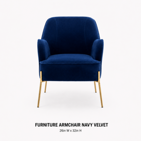 CELEBRATIONS CAYMAN RENTAL EVENTS WEDDINGS PARTY FURNITURE ARMCHAIR NAVY VELVET 26inW X 32inH