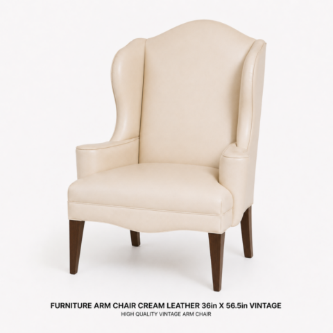 CELEBRATIONS GRAND CAYMAN RENTAL PARTY EVENTS FURNITURE ARM CHAIR CREAM LEATHER 36in X 56.5in VINTAGE