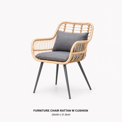CELEBRATIONS CAYMAN RENTAL EVENTS WEDDINGS PARTY FURNITURE CHAIR RATTAN W CUSHION GRAY
