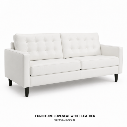 FURNITURE_LOVESEAT_WHITE_LEATHER_6FTL_X_30INH_X_35IND_WHITE_LEATHER_LOVESEAT_TUFTED_BACK_CUSHIONS_MODERN_LOUNGE_SEATING_CONTEMPORARY_SOFA_ELEGANT_EVENT_FURNITURE_VIP_LOUNGE_RENTAL_WEDDINGS_EVENTS_PARTY_CAYMAN_ISLANDS_CELEBRATIONS