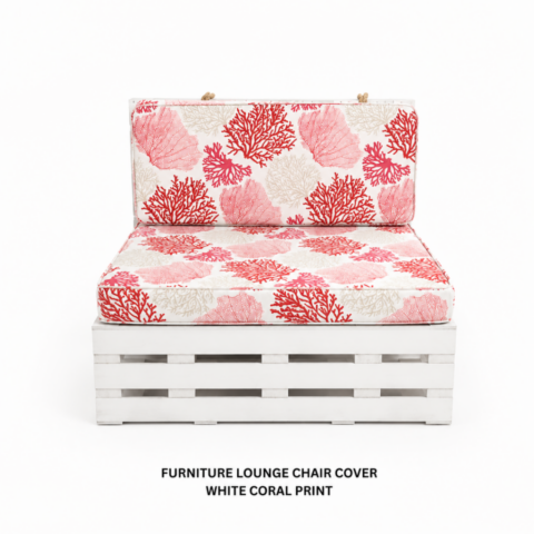 CELEBRATIONS CAYMAN RENTAL EVENTS WEDDINGS PARTY FURNITURE LOUNGE CHAIR COVER WHITE CORAL PRINT