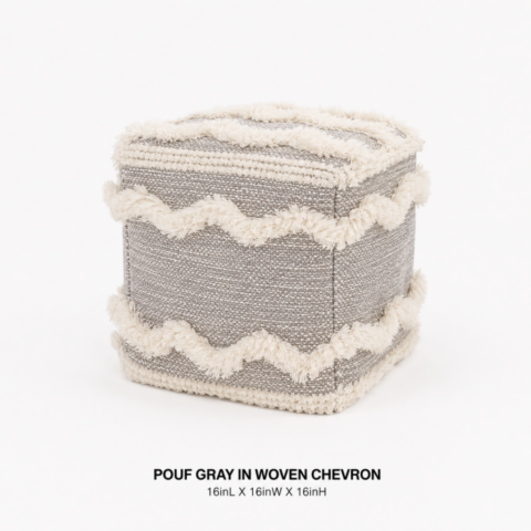 CELEBRATIONS CAYMAN RENTAL EVENTS WEDDINGS PARTY POUF GRAY IN WOVEN CHEVRON