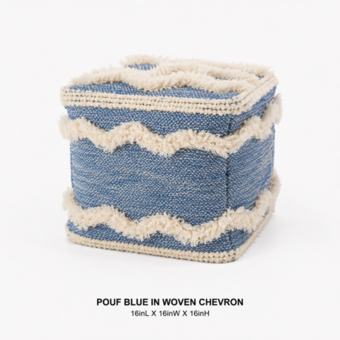 CELEBRATIONS CAYMAN RENTAL EVENTS WEDDINGS PARTY POUF BLUE IN WOVEN CHEVRON