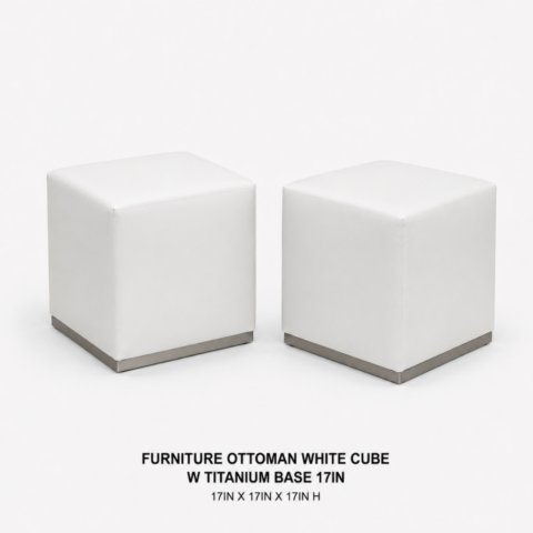 CELEBRATIONS CAYMAN RENTAL EVENTS WEDDINGS PARTY FURNITURE OTTOMAN WHITE CUBE W TITANIUM BASE