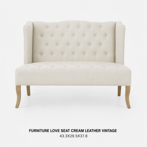 CELEBRATIONS CAYMAN RENTAL EVENTS WEDDINGS PARTY FURNITURE LOVE SEAT CREAM LEATHER VINTAGE