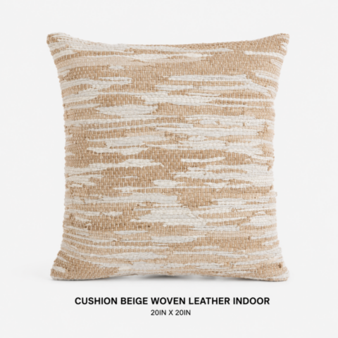CELEBRATIONS CAYMAN RENTAL EVENTS WEDDINGS PARTY CUSHION BEIGE WOVEN LEATHER INDOOR