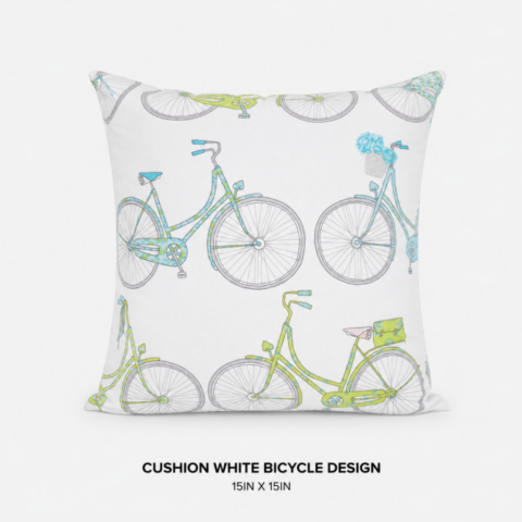 CELEBRATIONS GRAND CAYMAN RENTAL PARTY EVENTS CUSHION WHITE BICYCLE DESIGN 15IN X 15IN
