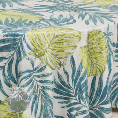CELEBRATIONS CAYMAN RENTAL TABLECLOTH TEAL LIME BALI REVERSIBLE ROUND 132inD