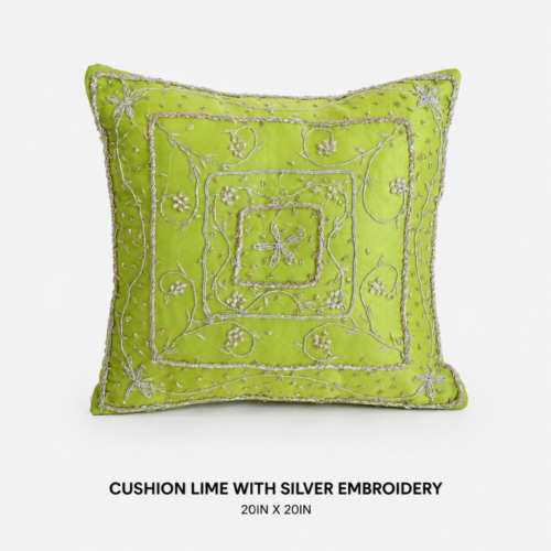 CUSHION LIME WITH SILVER EMBROIDERY 20IN X 20IN